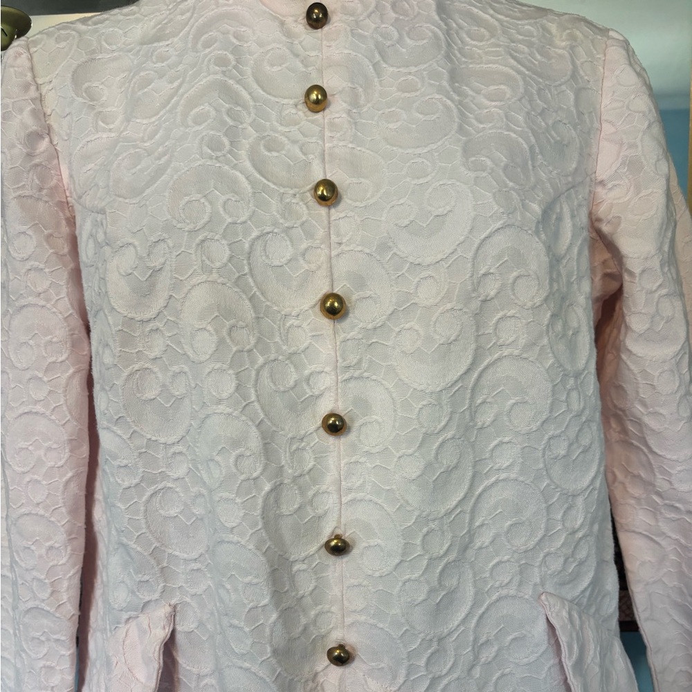 Vintage Light Pink Cotton 1960’s Nehru Mini Dress, Sz S - Picture 2 of 6